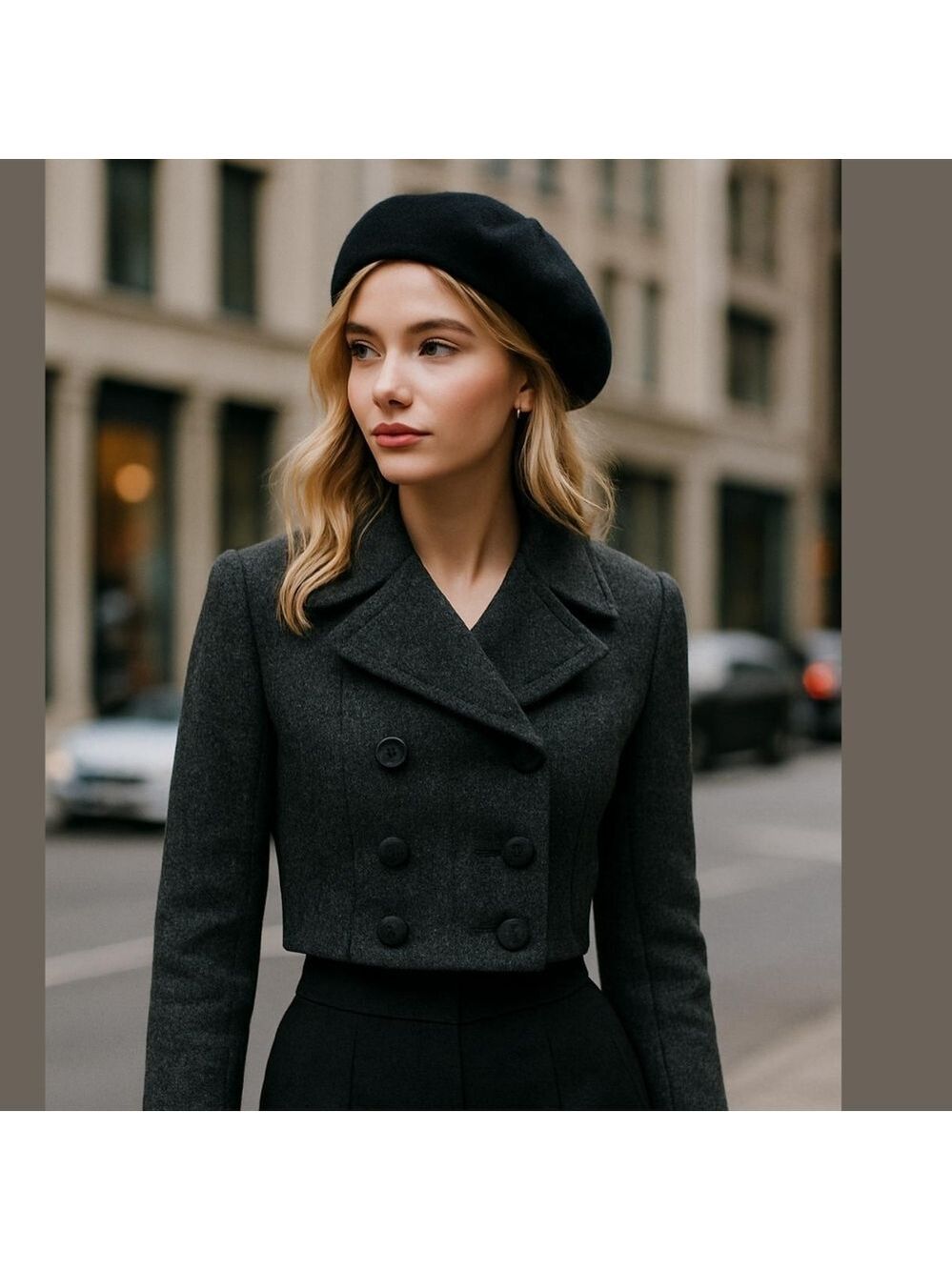 81st & Park Black Wool Double Breasted Cropped Jacket – Medium